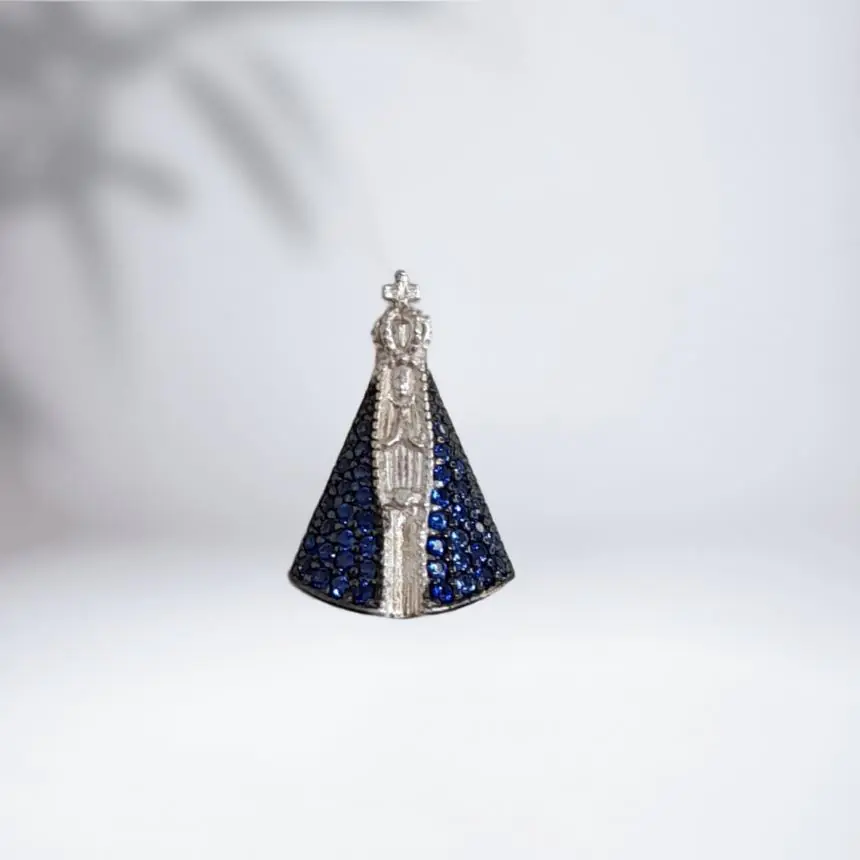 Pingente Nossa Senhora cravejado Zirconia azul