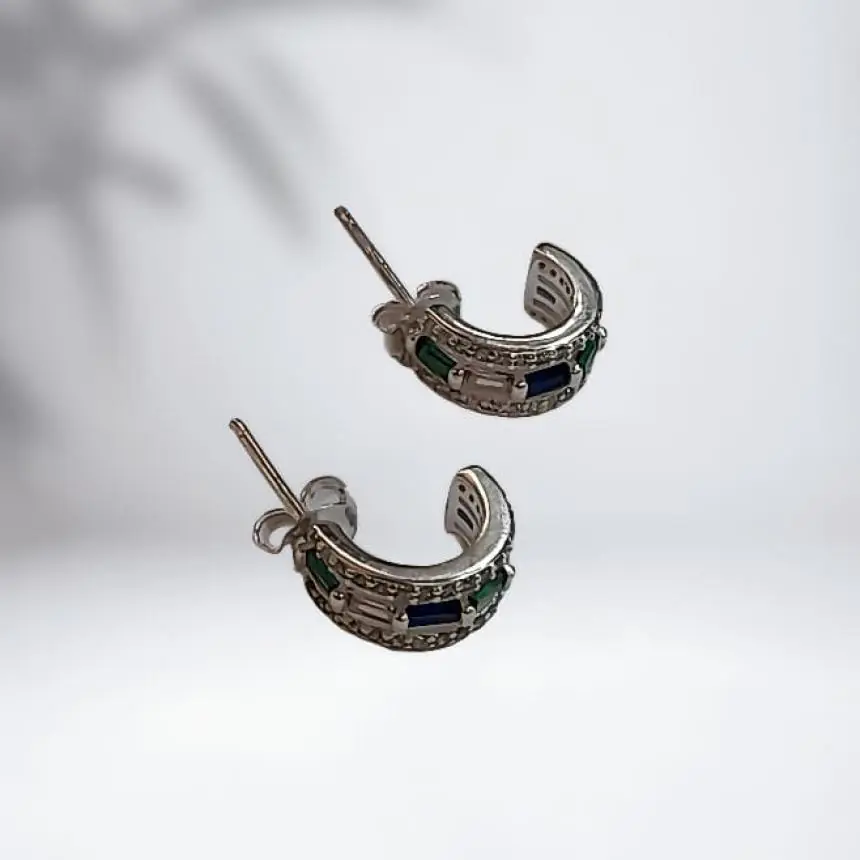Brinco meia argola zirconia colorida