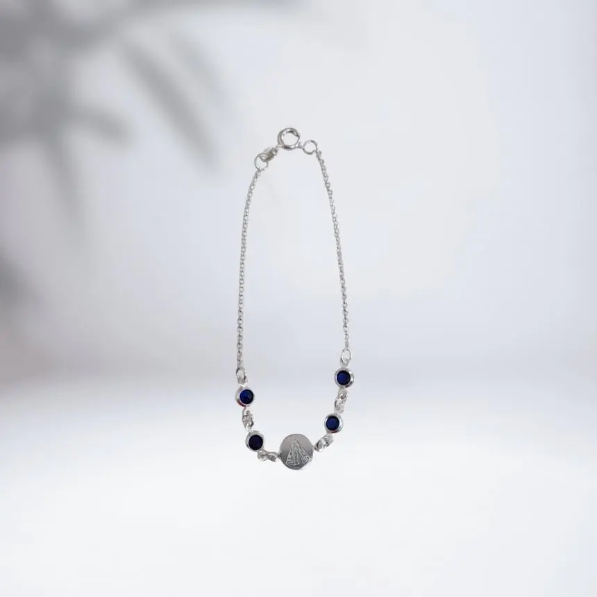 Pulseira Nossa Senhora e zirconia azul