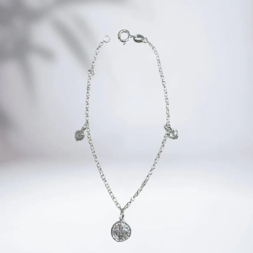 Pulseira são bento e coração zirconia