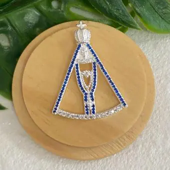 Pingente Nossa Senhora cravejada zircônia azul e branca