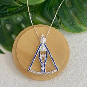 Pingente Nossa Senhora cravejada zircônia azul e branca