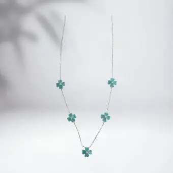 Colar trevos  zirconia verde agua