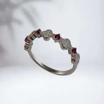 Anel trevo e zirconia rosa - Código 1858