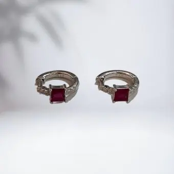 Brinco argolinha cravejado pedra zirconia rosa - Código 1864