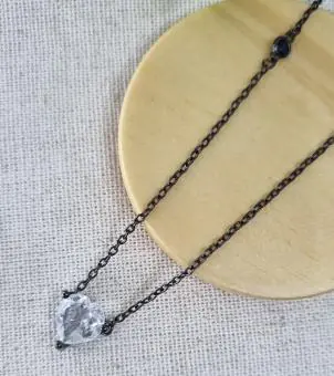 Conjunto colar coração e brinco coração Ródio Negro