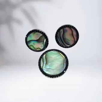 Conjunto pingente e brinco pedra abalone e zirconia Black - Código 1907