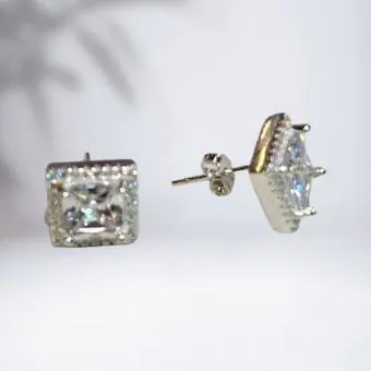 Brinco quadrado pave micro zirconia - Código 2020