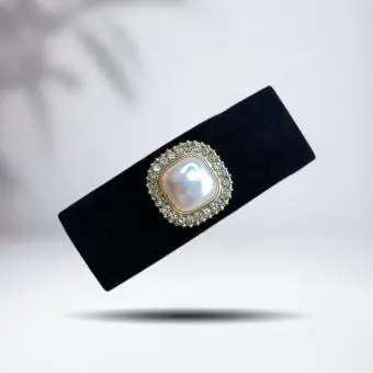 Tictac retangular veludo preto pérola com strass - Código 707